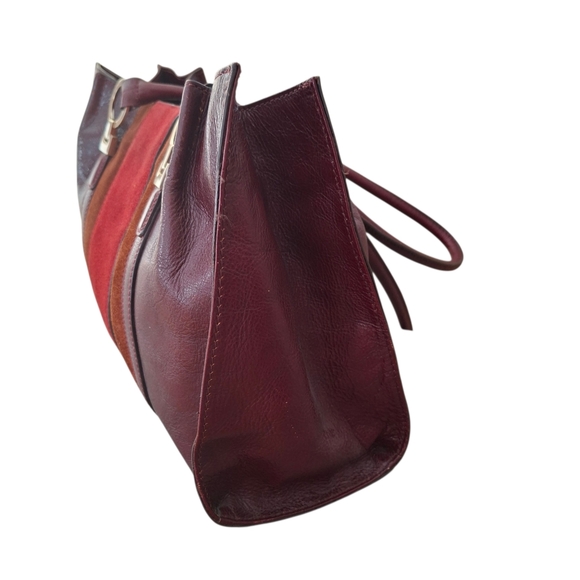 Vintage Etienne Aigner Tri Color Leather Shoulder Bag Tan Burgundy Red Handbag - Picture 5 of 15